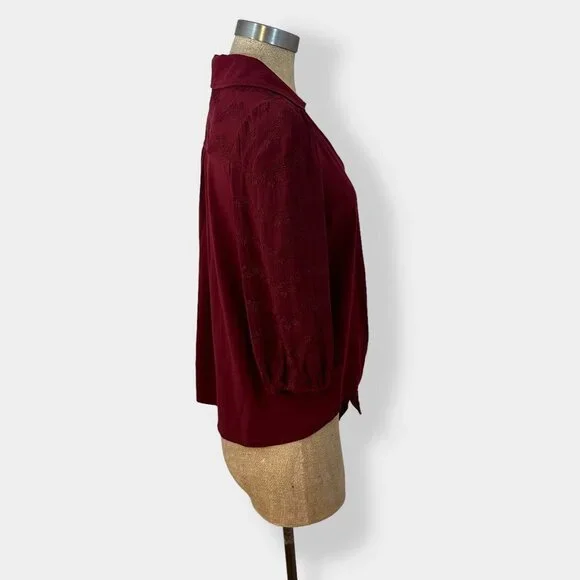 Anthroplogie Vanessa Virginia Embroidered Button‎ Tie Knot Top S - Picture 3 of 7